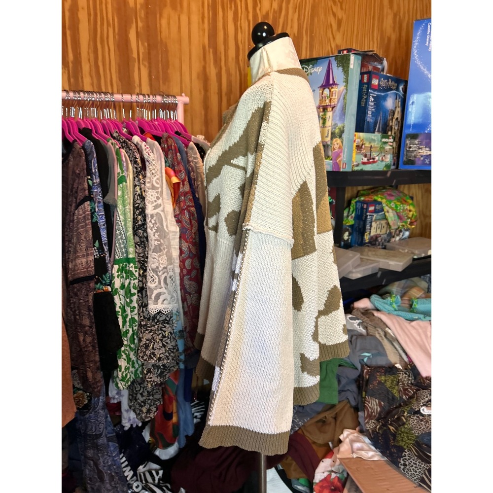 POL Boho Animal Print Oversized Knit Sweater Olive Cream‎ Boho Slouchy Sz L - Picture 10 of 10